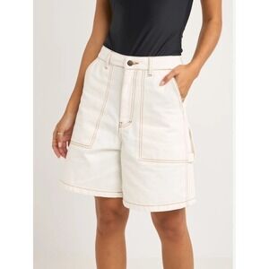 Tory Burch Cream Patch-Pocket Jean Shorts